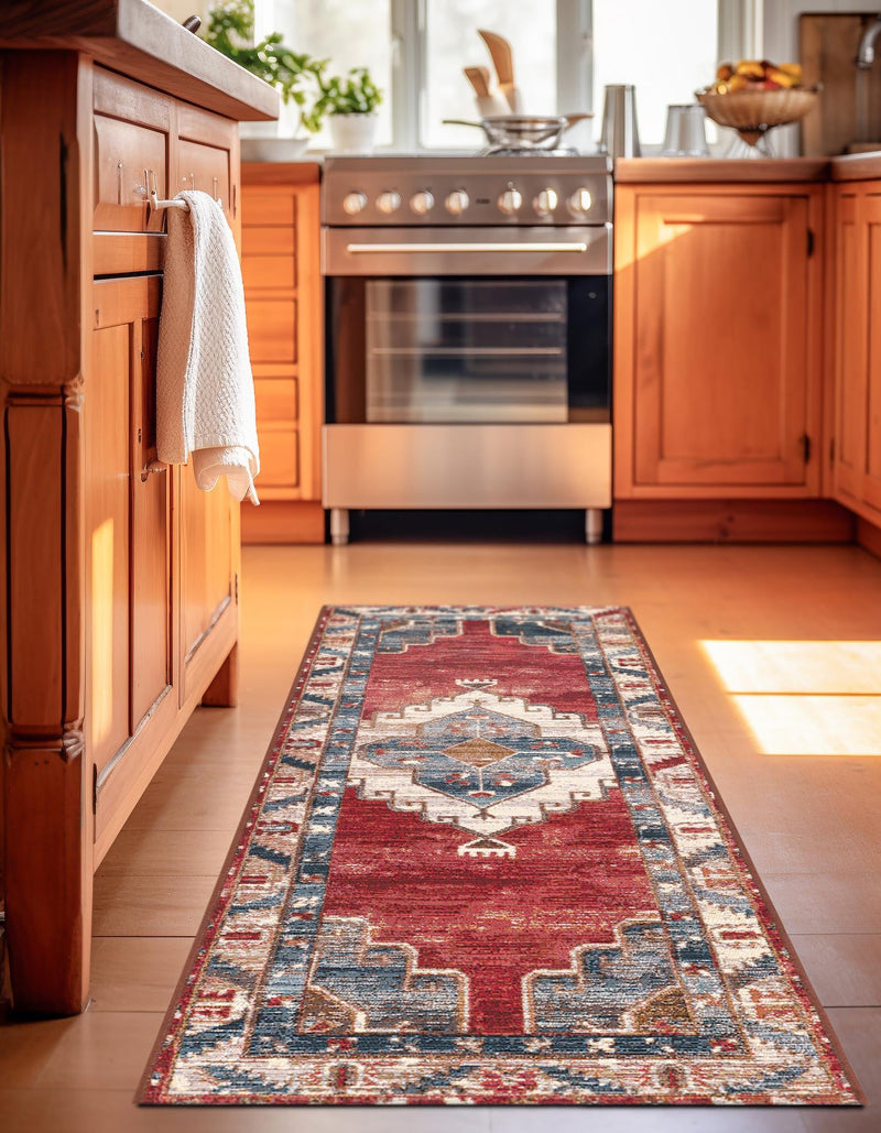 Patio Elegance Collection Area Rug - Alcove Runner Red and Navy Blue lifestyle 30