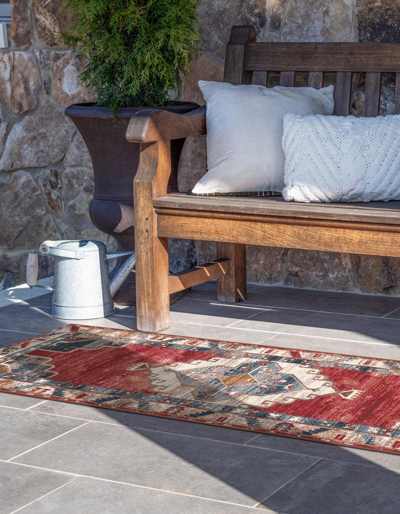 Patio Elegance Collection Area Rug - Alcove Runner Red and Navy Blue lifestyle 33