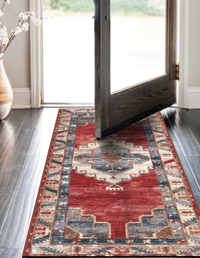 Patio Elegance Collection Area Rug - Alcove Runner Red and Navy Blue lifestyle 36