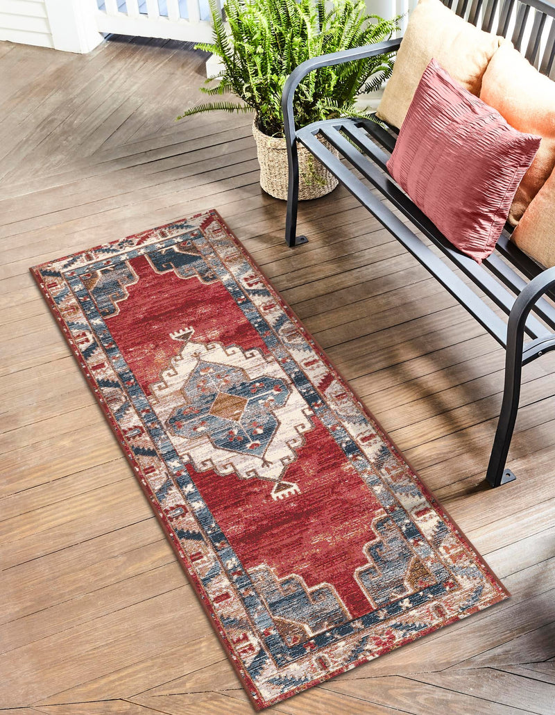 Patio Elegance Collection Area Rug - Alcove Runner Red and Navy Blue lifestyle 39