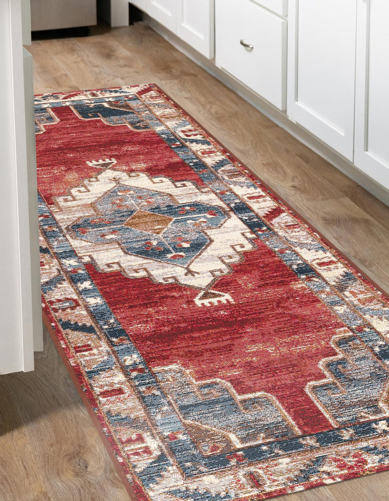 Patio Elegance Collection Area Rug - Alcove Runner Red and Navy Blue lifestyle 42