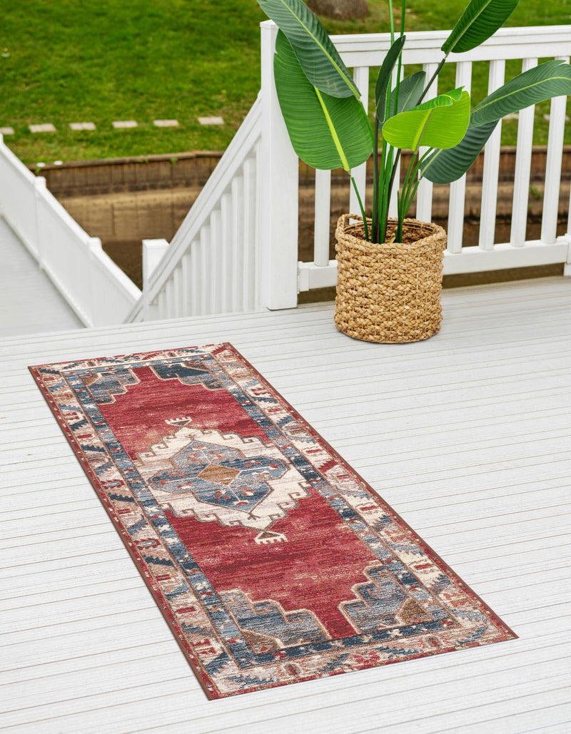 Patio Elegance Collection Area Rug - Alcove Runner Red and Navy Blue lifestyle 45