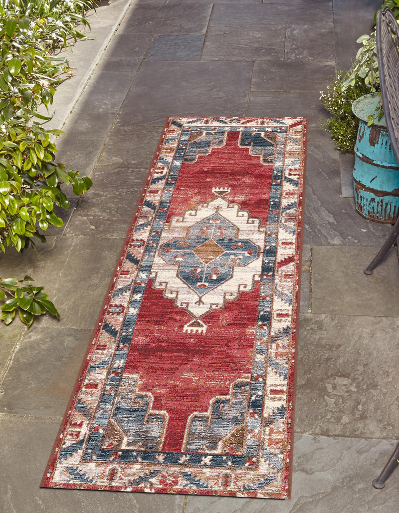 Patio Elegance Collection Area Rug - Alcove Runner Red and Navy Blue lifestyle 51