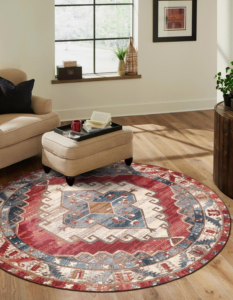 Patio Elegance Collection Area Rug - Alcove Round Red and Navy Blue lifestyle 28