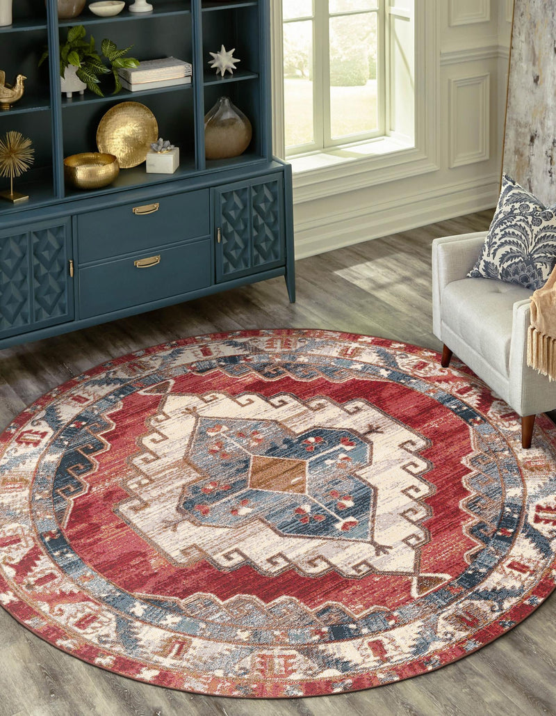 Patio Elegance Collection Area Rug - Alcove Round Red and Navy Blue lifestyle 32