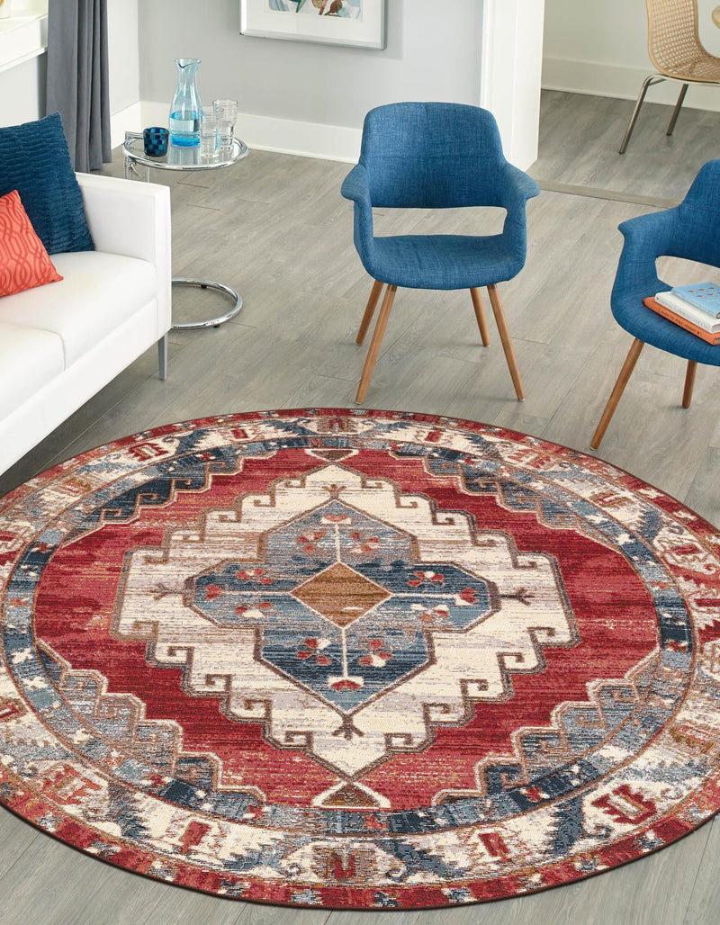 Patio Elegance Collection Area Rug - Alcove Round Red and Navy Blue lifestyle 40