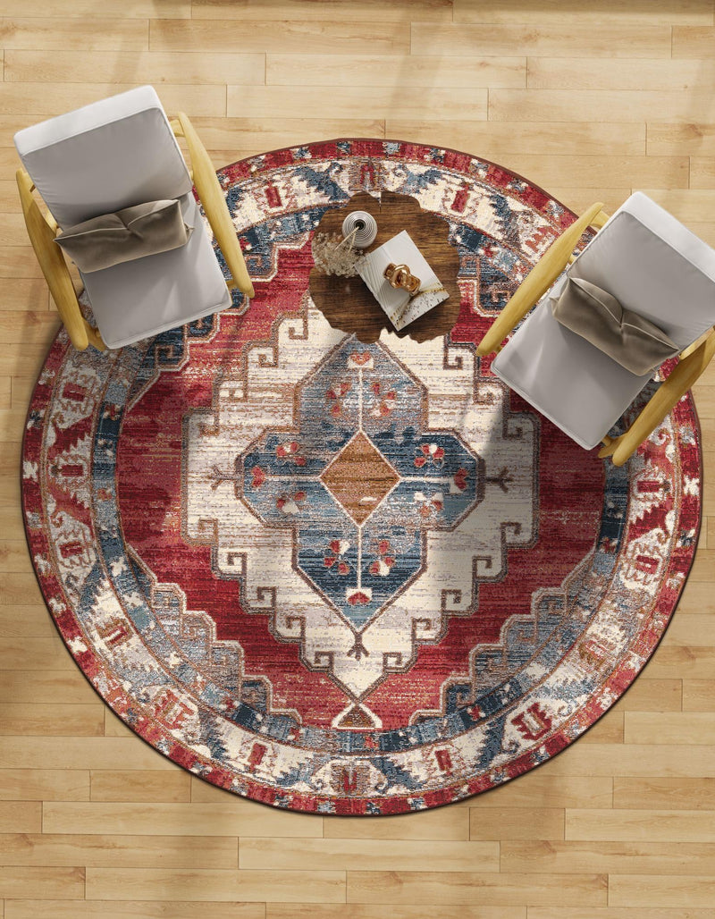 Patio Elegance Collection Area Rug - Alcove Round Red and Navy Blue lifestyle 44