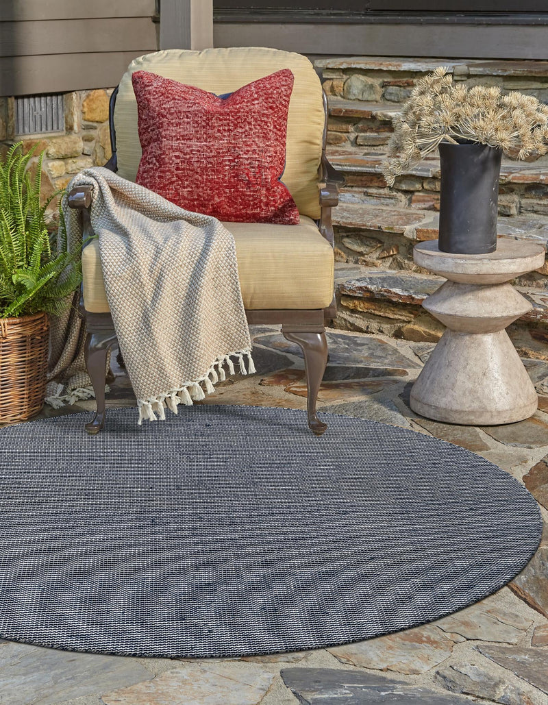 Jill Zarin Malibu Sands Outdoor Collection Area Rug - Pebble (Navy Sky) Round Navy Sky lifestyle 12