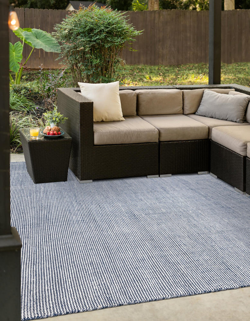 Jill Zarin Malibu Sands Outdoor Collection Area Rug - Pebble (Navy Sky) Square Navy Sky lifestyle 9
