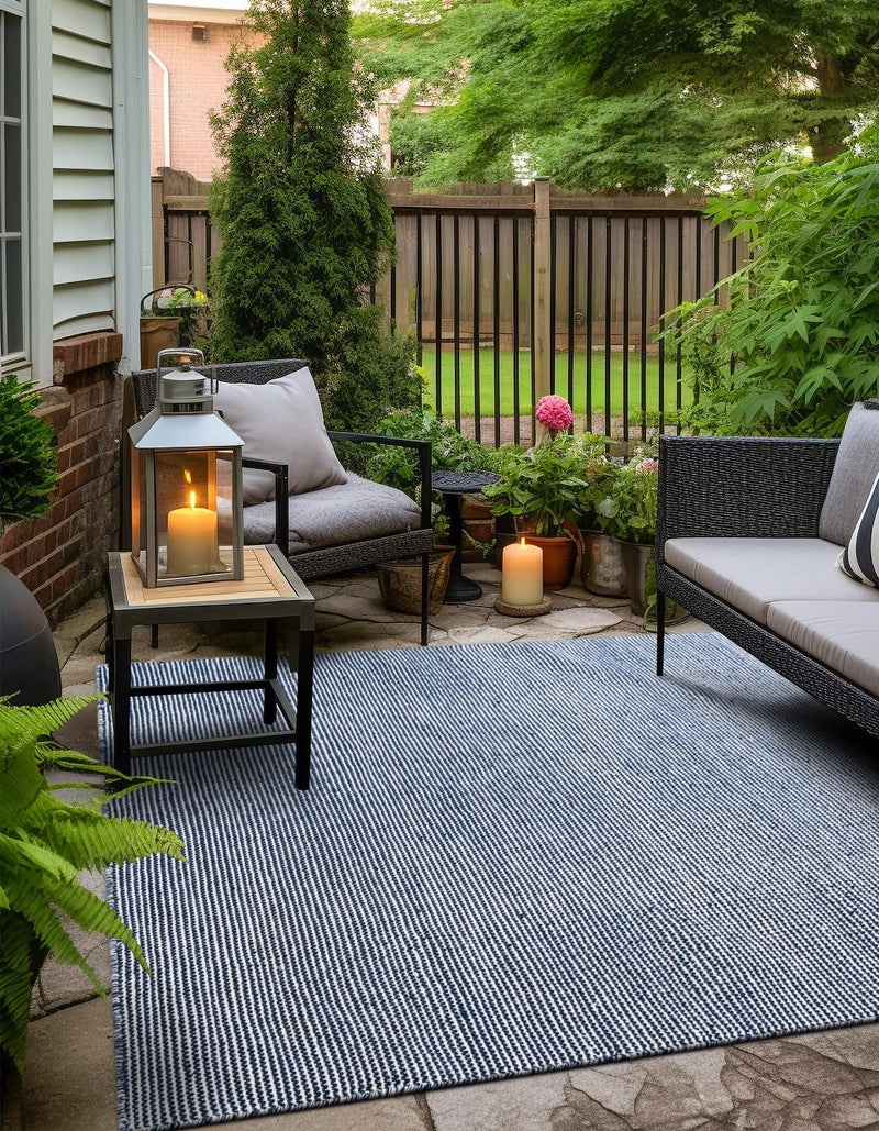 Jill Zarin Malibu Sands Outdoor Collection Area Rug - Pebble (Navy Sky) Square Navy Sky lifestyle 12