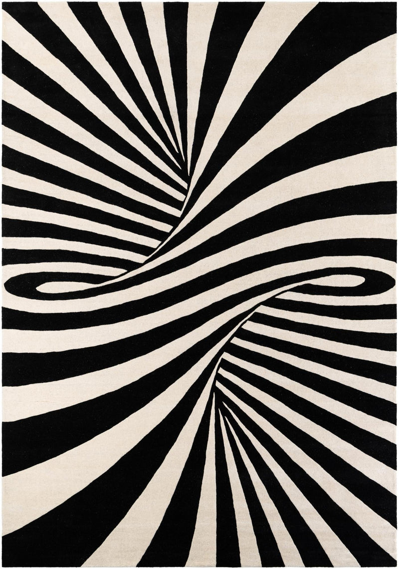 Cyclone Wool Collection Area Rug - Maelstrom Rectangle Black and White lifestyle 3