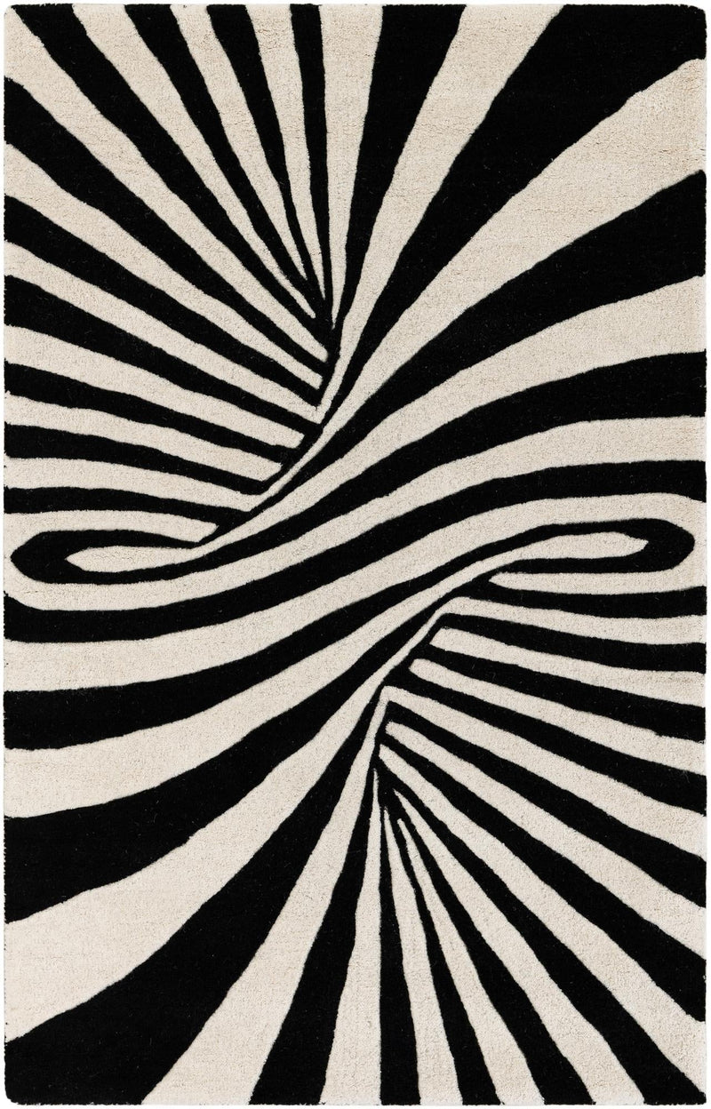 Cyclone Wool Collection Area Rug - Maelstrom Rectangle Black and White lifestyle 2