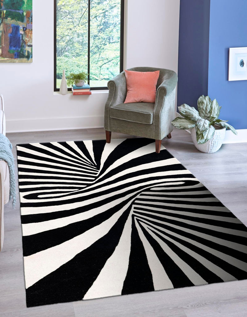 Cyclone Wool Collection Area Rug - Maelstrom Rectangle Black and White lifestyle 3