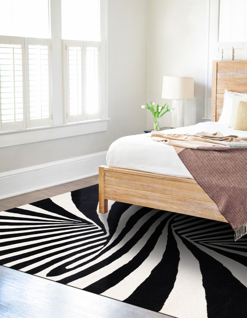 Cyclone Wool Collection Area Rug - Maelstrom Rectangle Black and White lifestyle 4