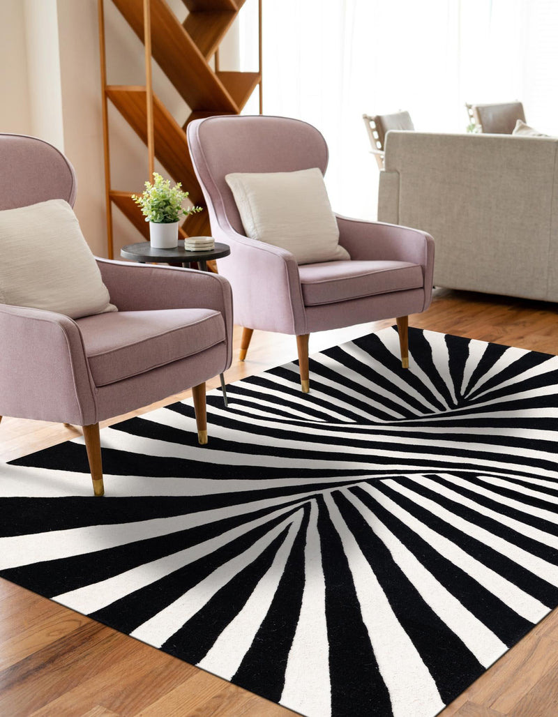 Cyclone Wool Collection Area Rug - Maelstrom Rectangle Black and White lifestyle 5