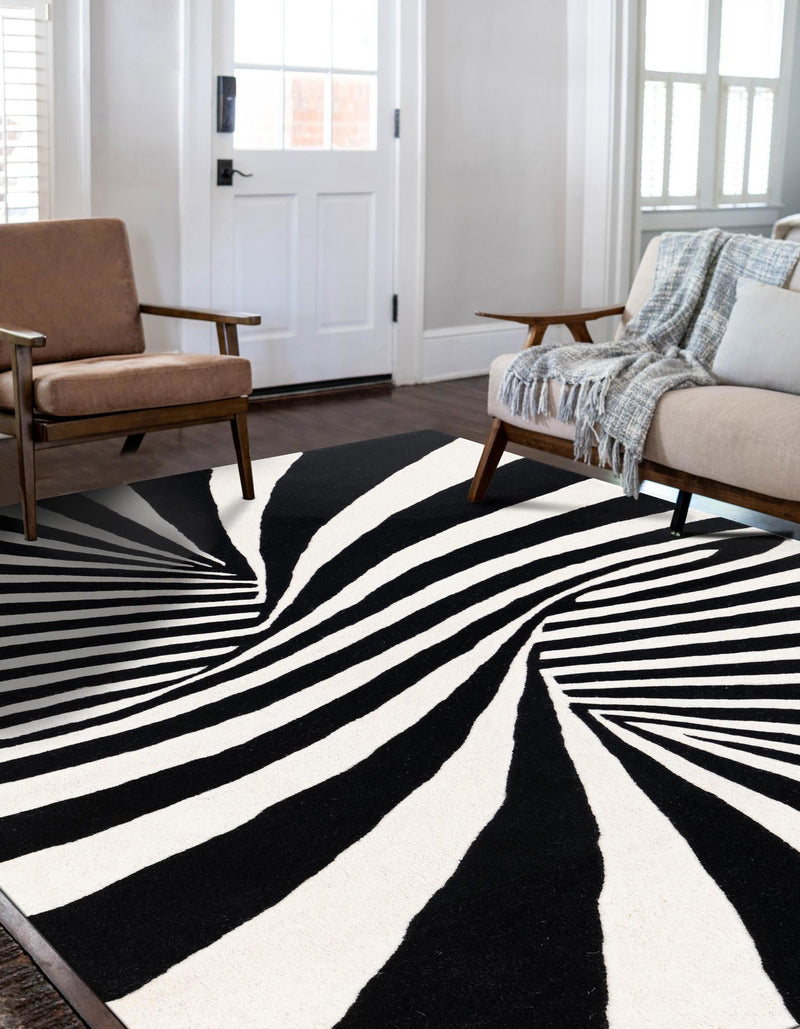 Cyclone Wool Collection Area Rug - Maelstrom Rectangle Black and White lifestyle 6