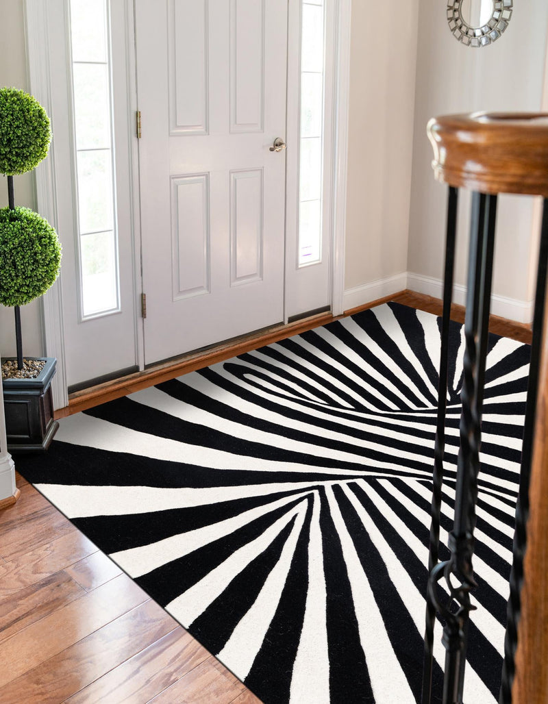 Cyclone Wool Collection Area Rug - Maelstrom Rectangle Black and White lifestyle 7