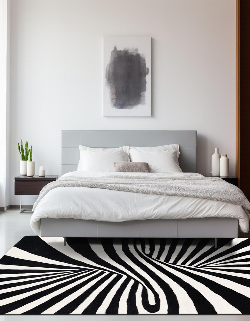 Cyclone Wool Collection Area Rug - Maelstrom Rectangle Black and White lifestyle 8