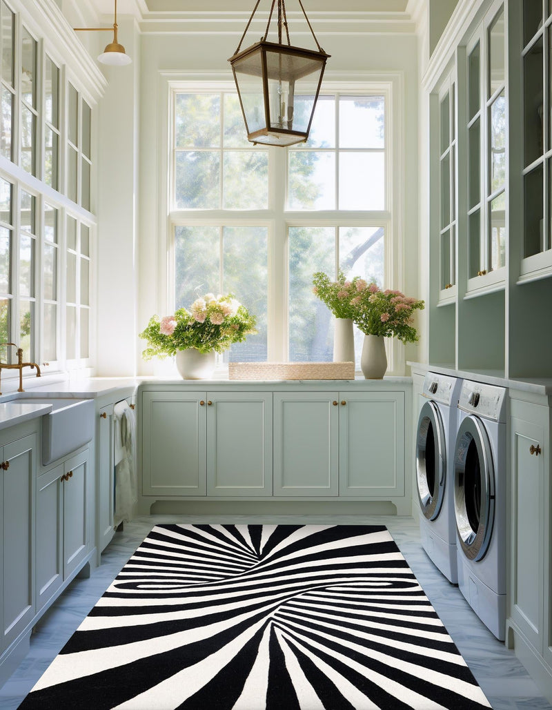 Cyclone Wool Collection Area Rug - Maelstrom Rectangle Black and White lifestyle 9