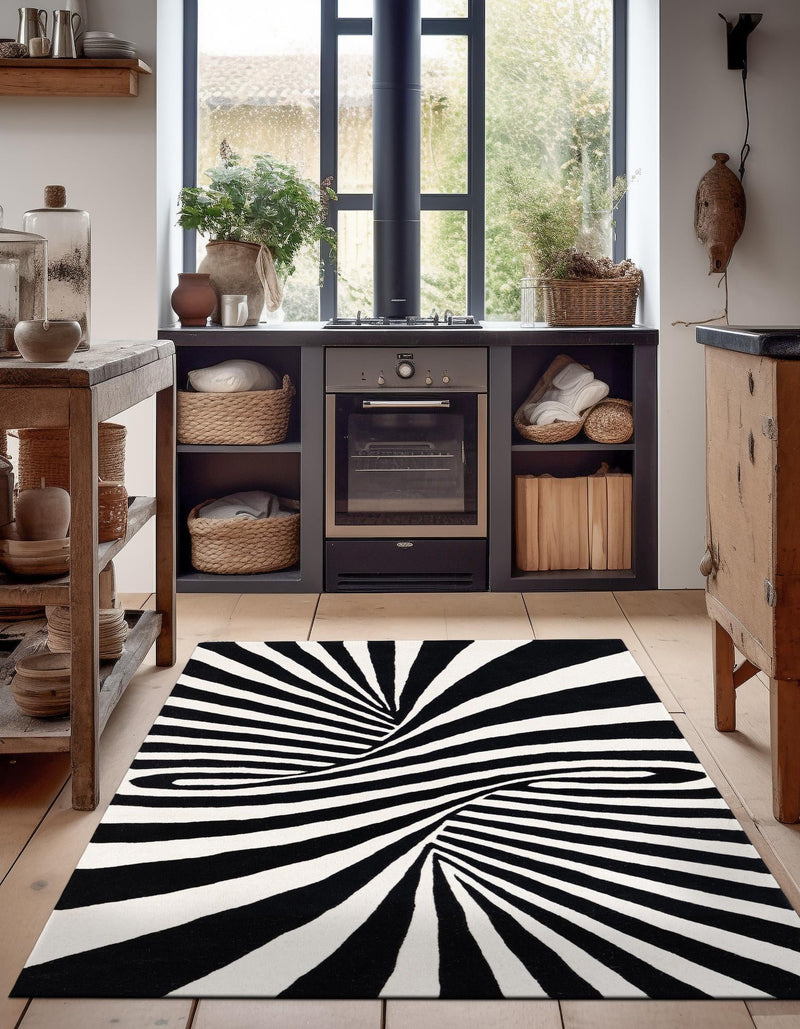 Cyclone Wool Collection Area Rug - Maelstrom Rectangle Black and White lifestyle 10