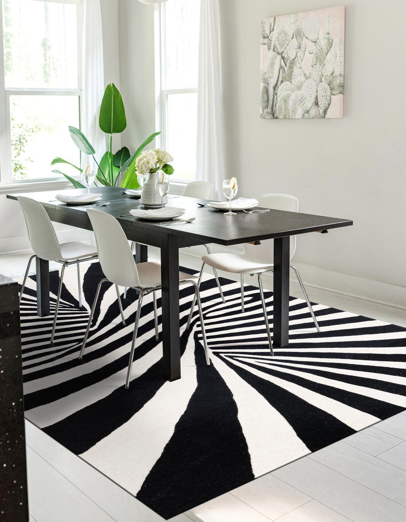 Cyclone Wool Collection Area Rug - Maelstrom Rectangle Black and White lifestyle 12