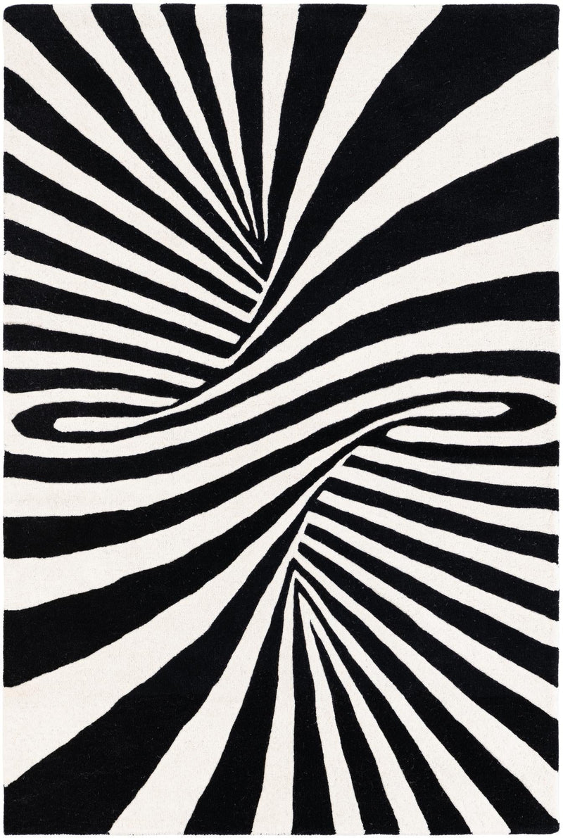 Cyclone Wool Collection Area Rug - Maelstrom Rectangle Black and White Main