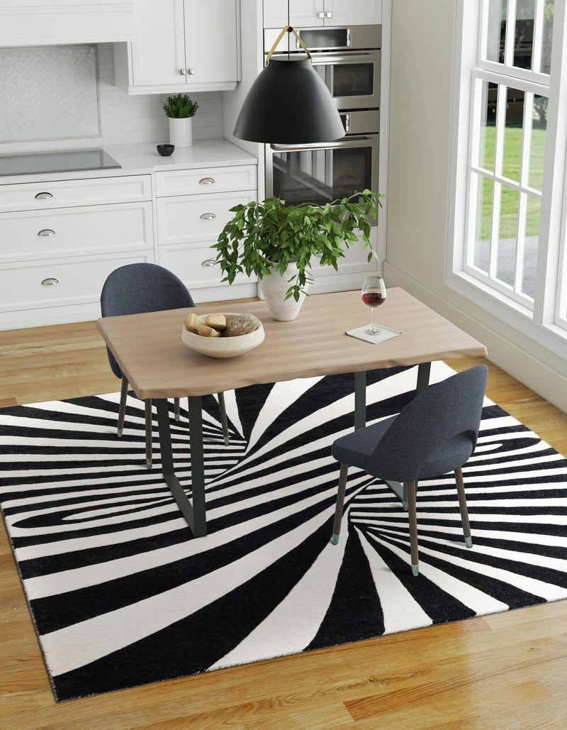 Cyclone Wool Collection Area Rug - Maelstrom Square Black and White lifestyle 25