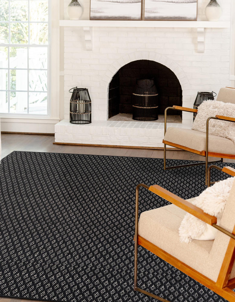 Cobbled Wool Collection Area Rug - Cobbles Rectangle Black lifestyle 11