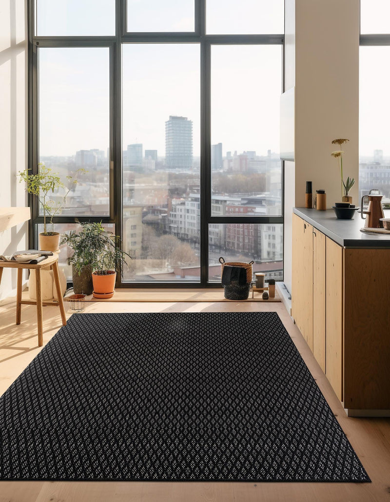 Cobbled Wool Collection Area Rug - Cobbles Rectangle Black lifestyle 20
