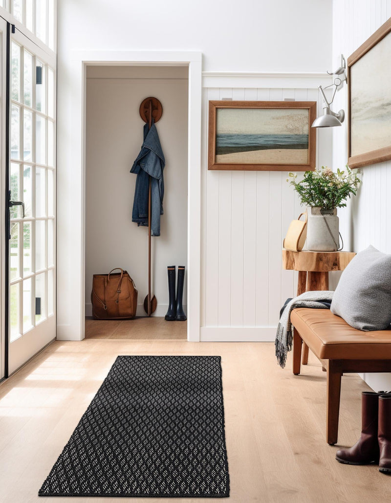Cobbled Wool Collection Area Rug - Cobbles Runner Black lifestyle 75
