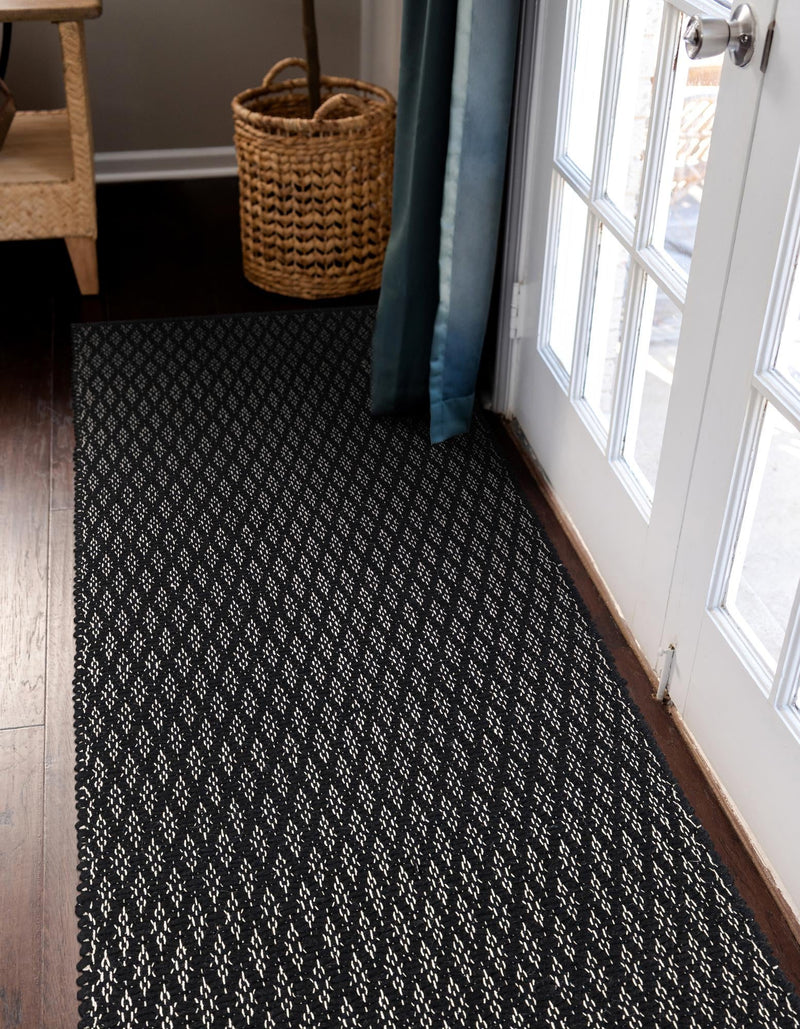 Cobbled Wool Collection Area Rug - Cobbles Runner Black lifestyle 78