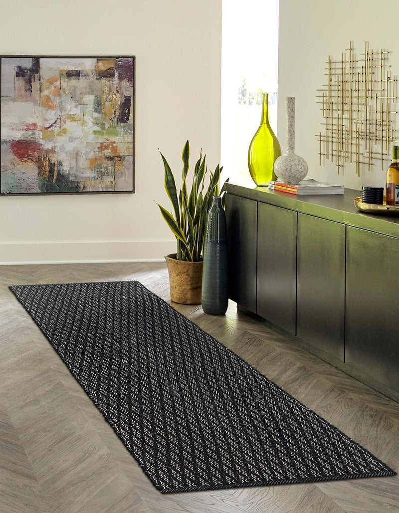 Cobbled Wool Collection Area Rug - Cobbles Runner Black lifestyle 84