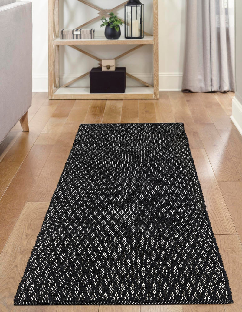 Cobbled Wool Collection Area Rug - Cobbles Runner Black lifestyle 87