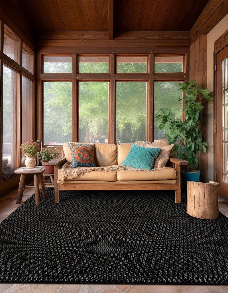 Cobbled Wool Collection Area Rug - Cobbles Square Black lifestyle 81