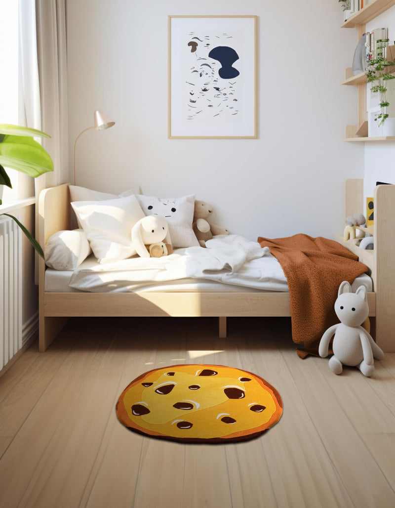 Whimsy Wonders Wool Collection Area Rug - Lagoon Round Light Brown lifestyle 3