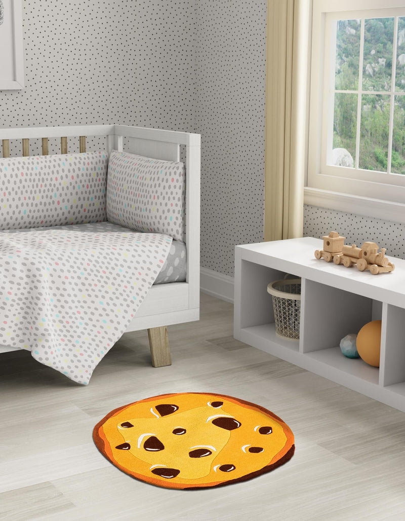 Whimsy Wonders Wool Collection Area Rug - Lagoon Round Light Brown lifestyle 5