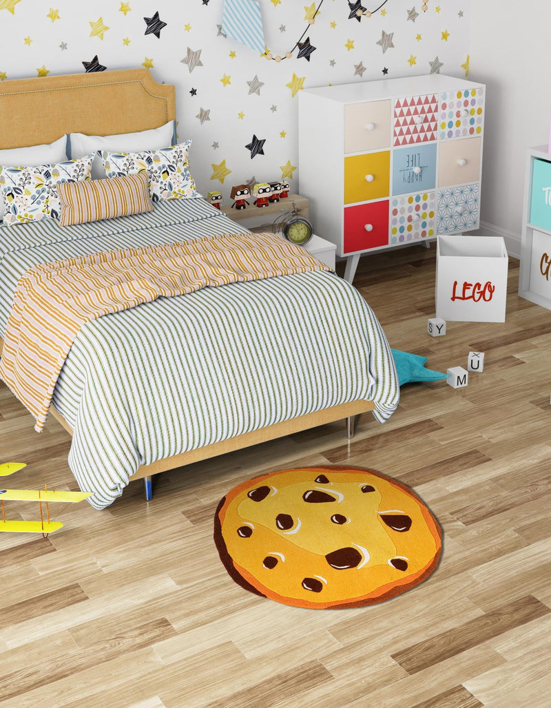 Whimsy Wonders Wool Collection Area Rug - Lagoon Round Light Brown lifestyle 7