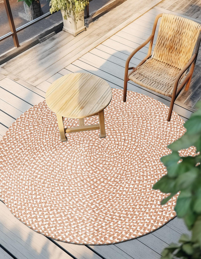 Sustainable Strands Indoor-Outdoor Oasis Collection Area Rug - Sandbar (Light Brown) Round Light Brown lifestyle 4