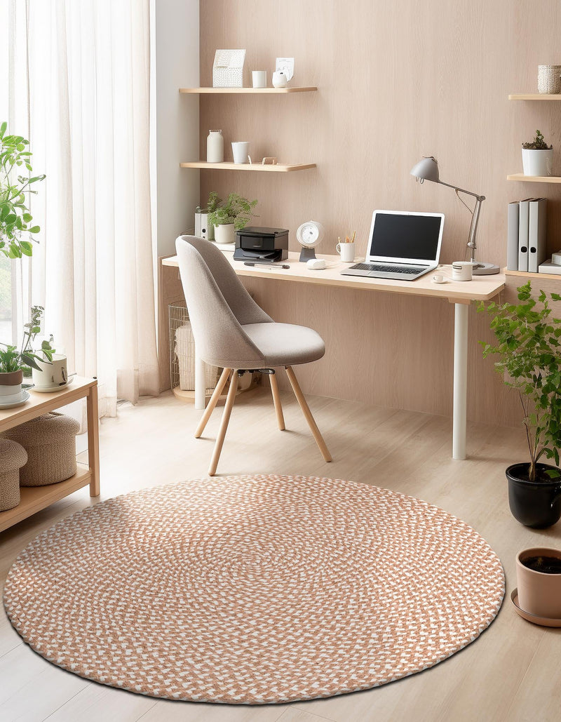 Sustainable Strands Indoor-Outdoor Oasis Collection Area Rug - Sandbar (Light Brown) Round Light Brown lifestyle 3