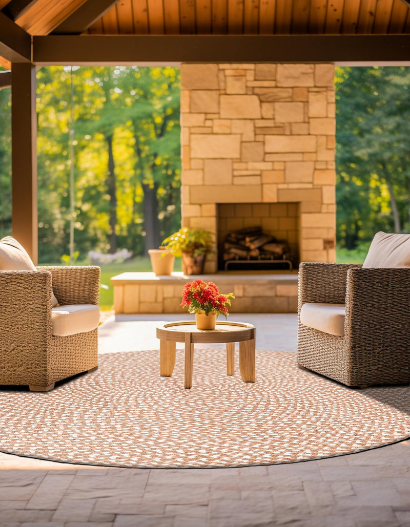 Sustainable Strands Indoor-Outdoor Oasis Collection Area Rug - Sandbar (Light Brown) Round Light Brown lifestyle 8