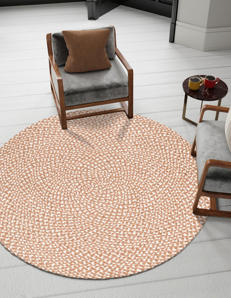 Sustainable Strands Indoor-Outdoor Oasis Collection Area Rug - Sandbar (Light Brown) Round Light Brown lifestyle 10