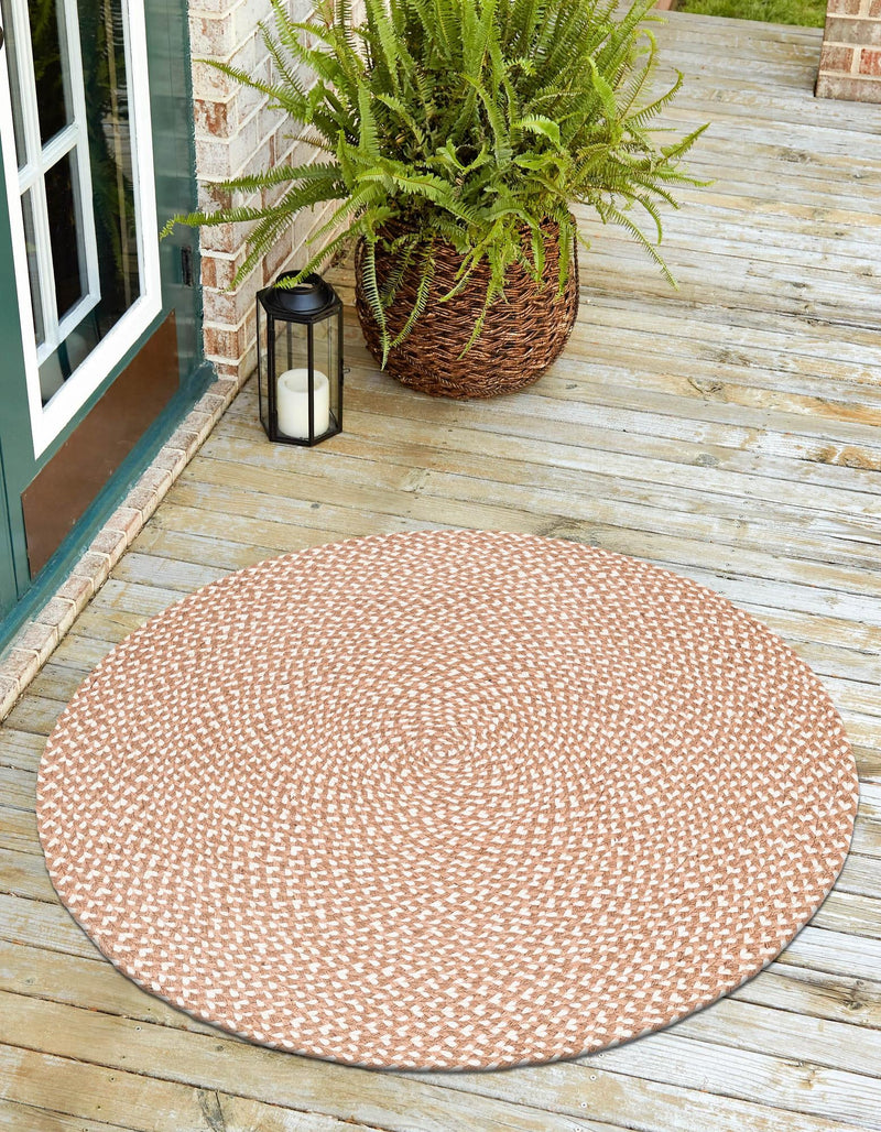 Sustainable Strands Indoor-Outdoor Oasis Collection Area Rug - Sandbar (Light Brown) Round Light Brown lifestyle 12