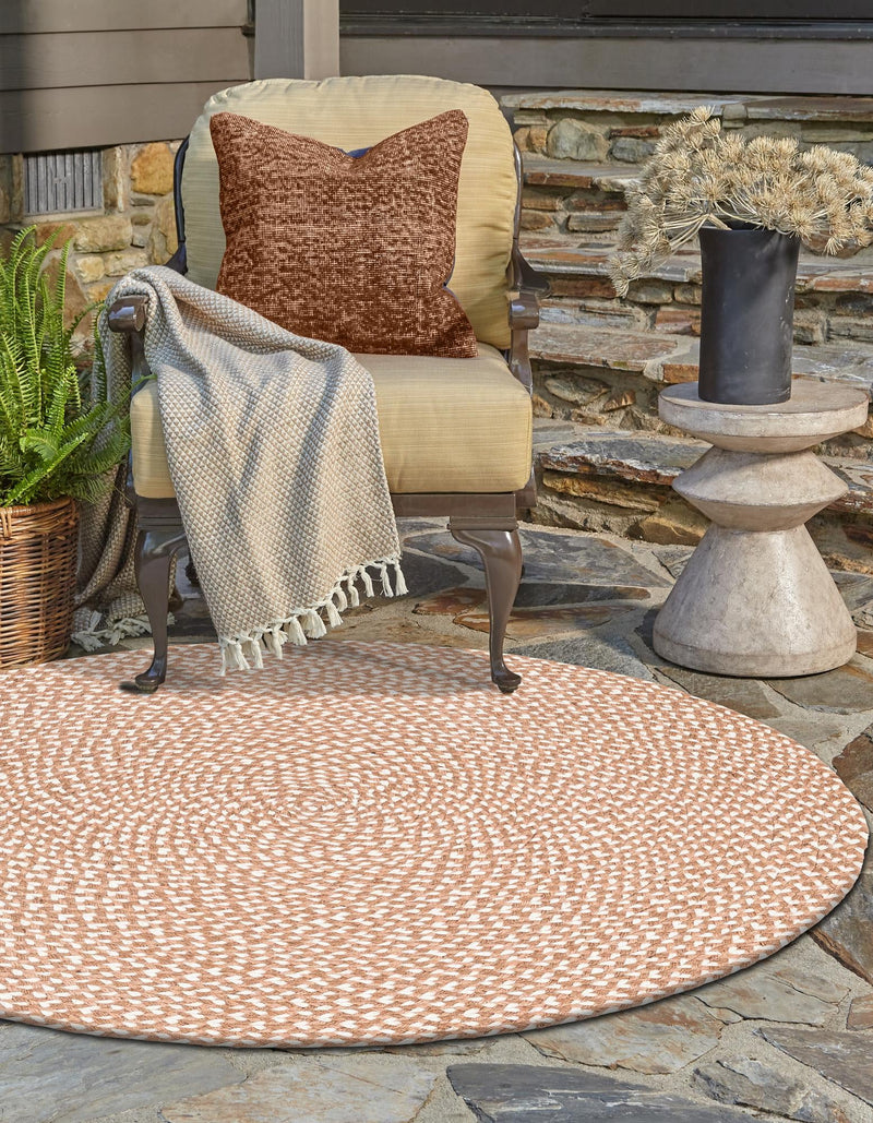 Sustainable Strands Indoor-Outdoor Oasis Collection Area Rug - Sandbar (Light Brown) Round Light Brown lifestyle 8