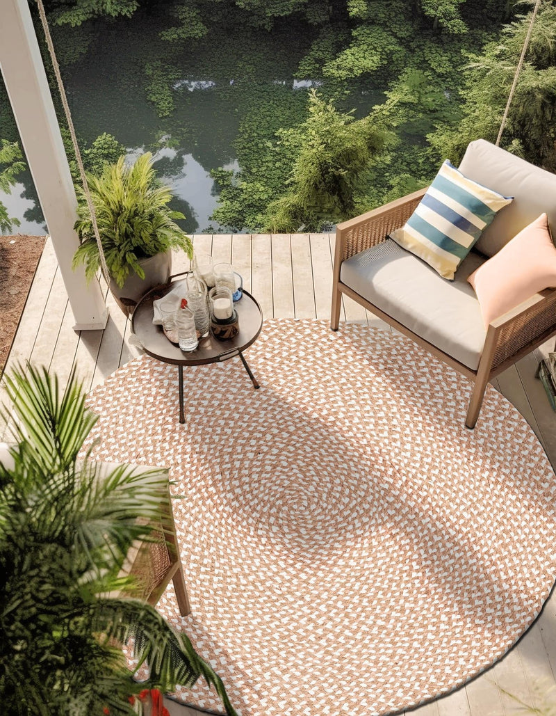 Sustainable Strands Indoor-Outdoor Oasis Collection Area Rug - Sandbar (Light Brown) Round Light Brown lifestyle 20