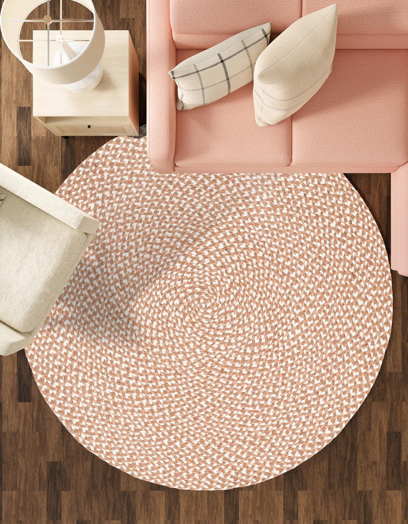 Sustainable Strands Indoor-Outdoor Oasis Collection Area Rug - Sandbar (Light Brown) Round Light Brown lifestyle 22