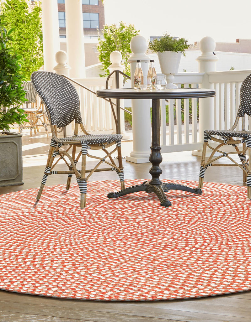 Highland Braided Jute Collection Area Rug - Glenmore (Rust Red) Round Rust Red lifestyle 15