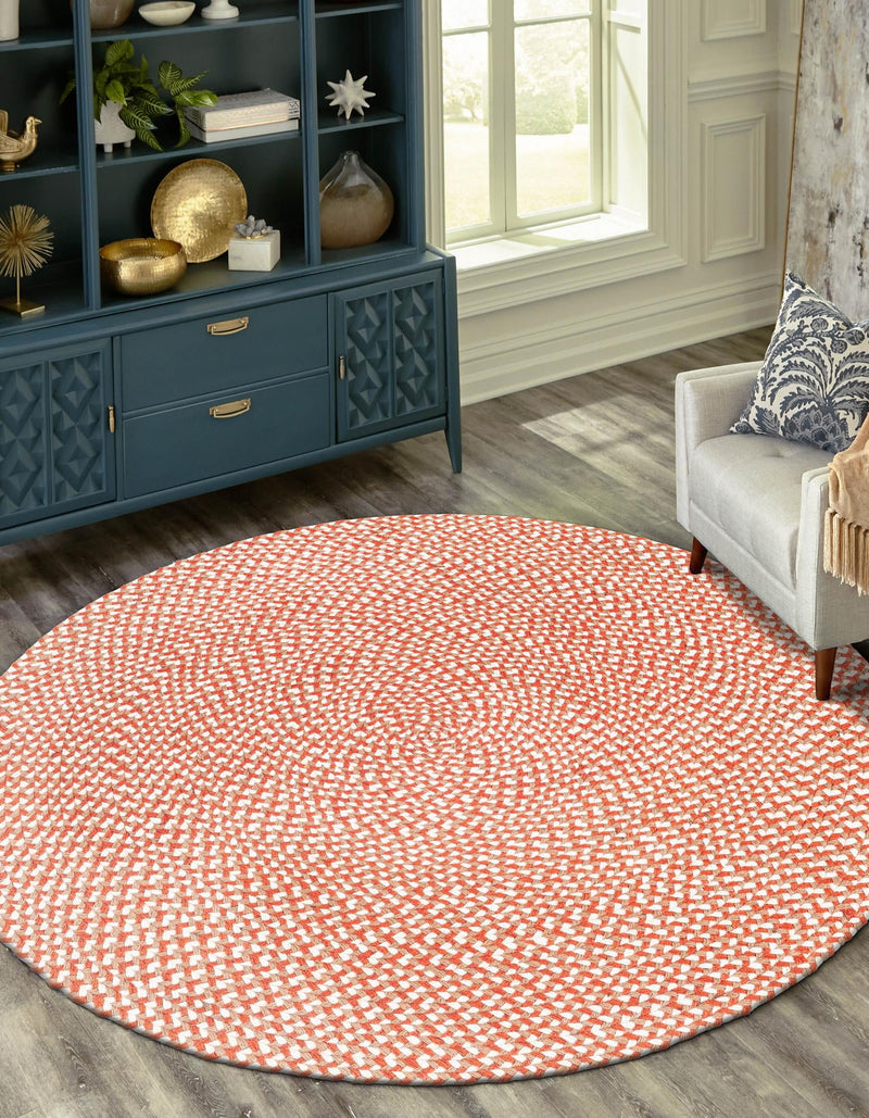 Highland Braided Jute Collection Area Rug - Glenmore (Rust Red) Round Rust Red lifestyle 16