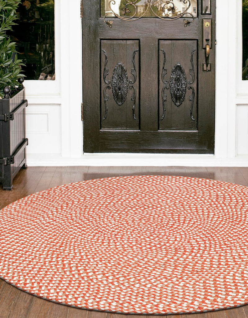 Highland Braided Jute Collection Area Rug - Glenmore (Rust Red) Round Rust Red lifestyle 17