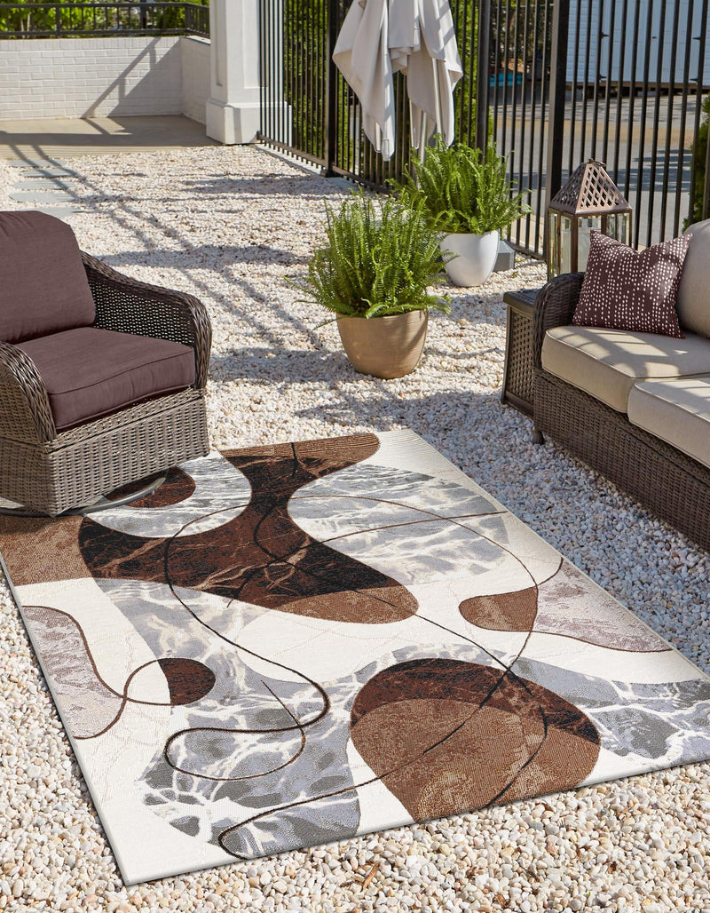 Urban Terrace Collection Area Rug - Garden Rectangle Brown and White lifestyle 2