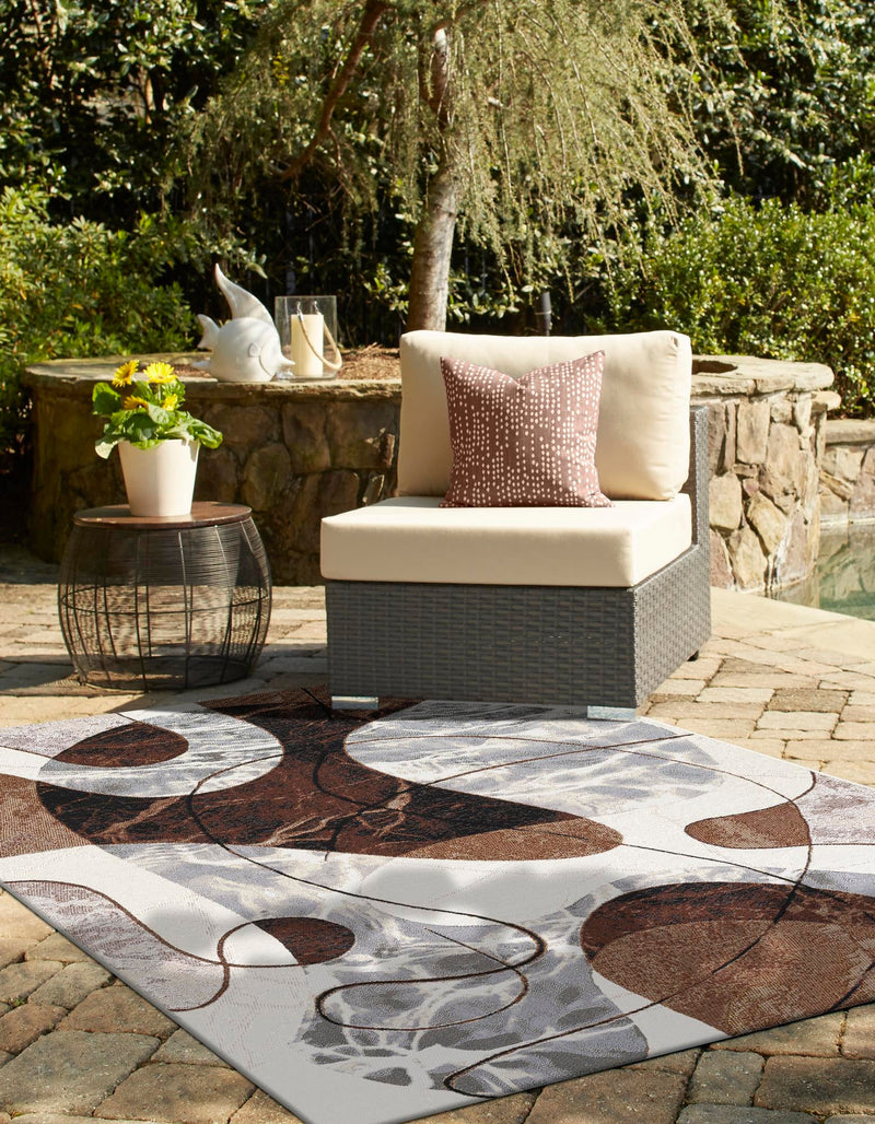 Urban Terrace Collection Area Rug - Garden Rectangle Brown and White lifestyle 4